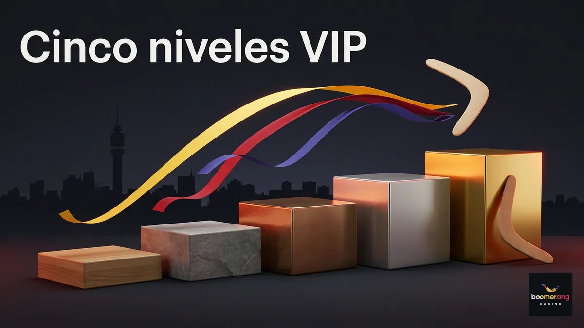 Escalera de cinco niveles del Club VIP de BoomerangBet: Madera, Piedra, Bronce, Plata y Oro
