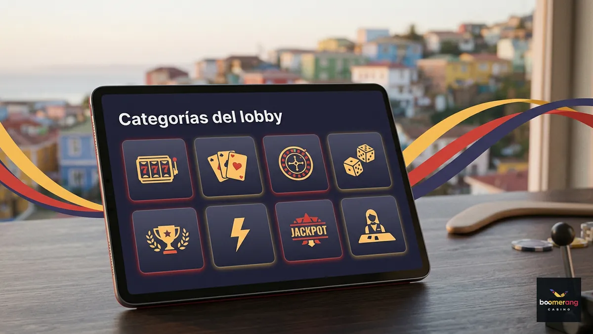 Categorías del lobby de BoomerangBet en Chile: tragamonedas, mesa, en vivo y jackpots